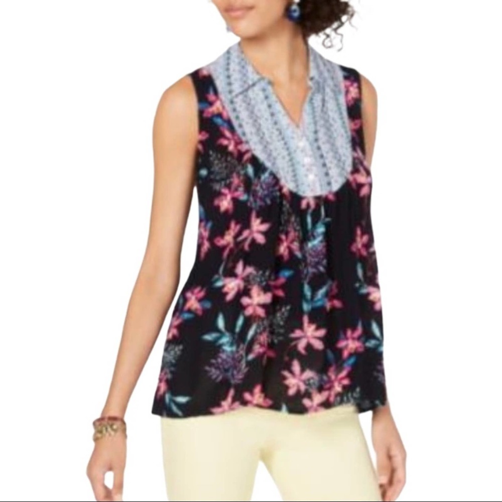 Style & Co Collared Floral Henley